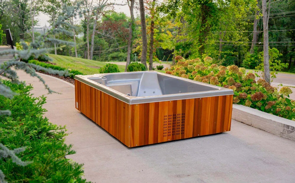 Polarplunge long bench-seated cold pool with group immersion outdoors